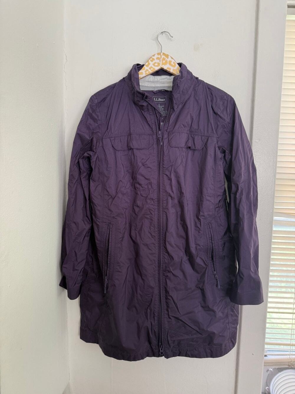 LL BEAN Women's Purple Nylon Full Zip Rain Jacket | Size Large